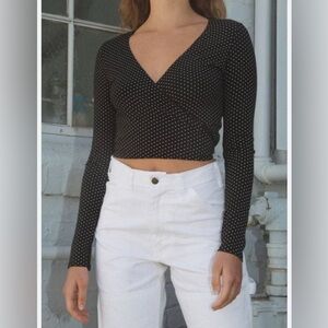 Brandy Melville polka dot wrap long-sleeve top